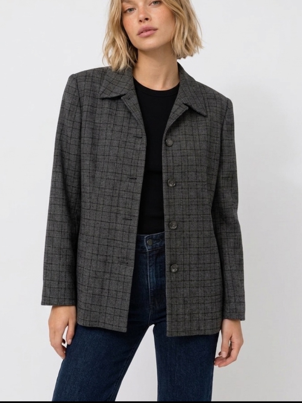 Haggar plaid Blazer With Shoulder Pads